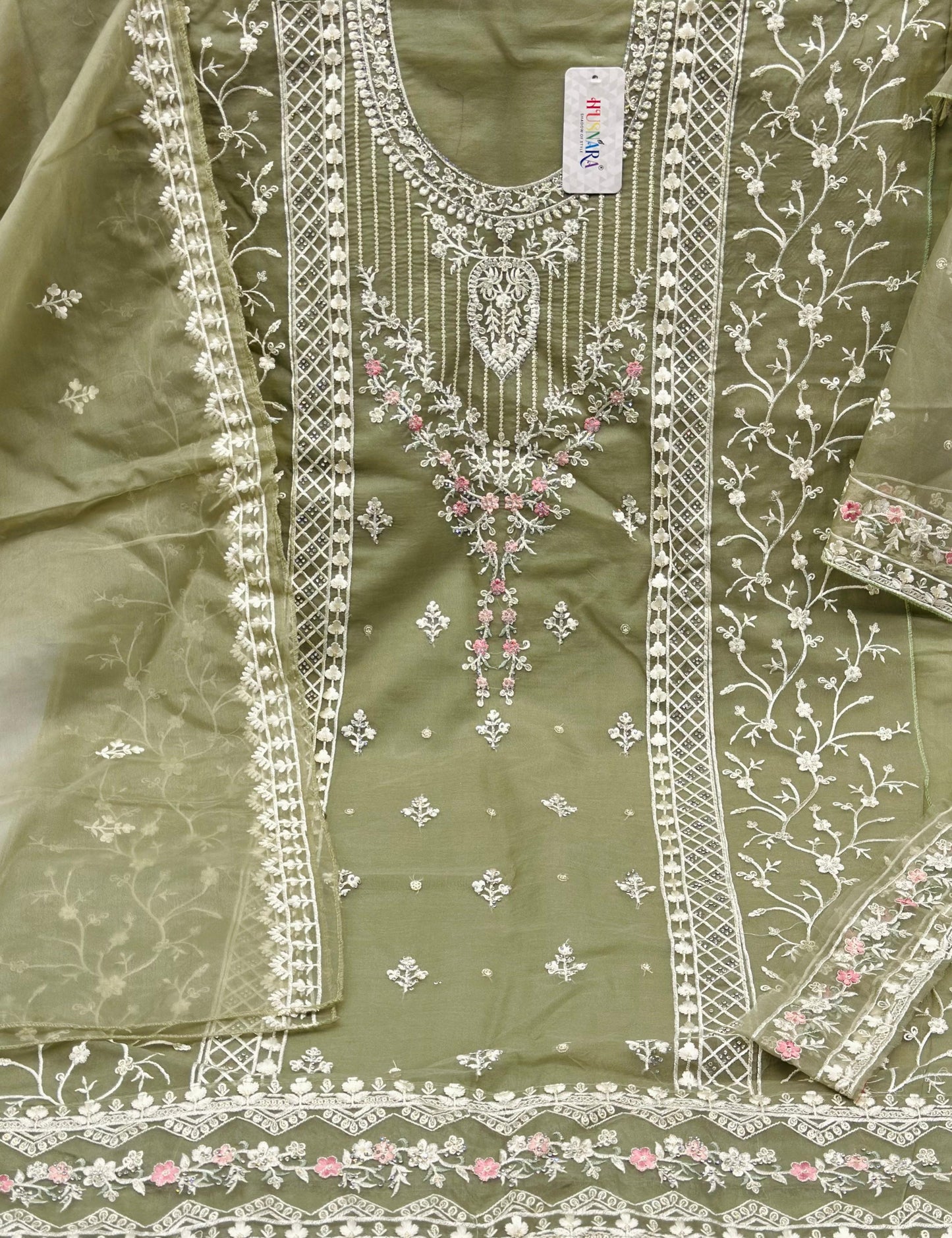 1758 HUSNARA Designer ORGANZA Embroidered Suit With Zarkhan (4 pcs Set)